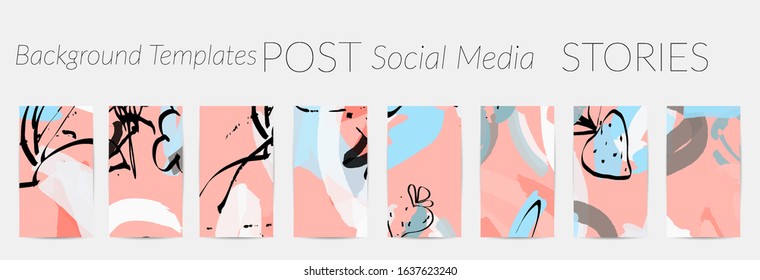 Social media story templates. Bright colored with hand drawn scribbles Easter holiday textures. Seasonal sale banner. Birthday party or anniversary invitation. Spring holiday art background set.