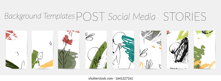 Social media story templates. Bright colored with hand drawn scribbles Easter holiday textures. Seasonal sale banner. Birthday party or anniversary invitation. Spring holiday art background set.