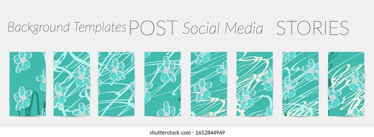 Social media story templates. Bright colored with hand drawn scribbles Easter holiday textures. Seasonal sale banner. Birthday party or anniversary invitation. Spring holiday art background set.