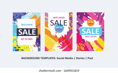 Social media story templates. Bright colored with hand drawn scribbles Easter holiday textures. Seasonal sale banner. Birthday party or anniversary invitation. Spring holiday art background set.