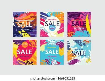 Social media story templates. Bright colored with hand drawn scribbles Easter holiday textures. Seasonal sale banner. Birthday party or anniversary invitation. Spring holiday art background set.