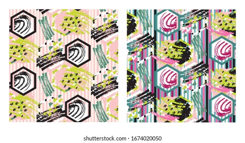 Social media story templates. Bright colored with hand drawn scribbles Abstract pattern. Seasonal sale banner. Birthday party or anniversary invitation. Pattern background set.