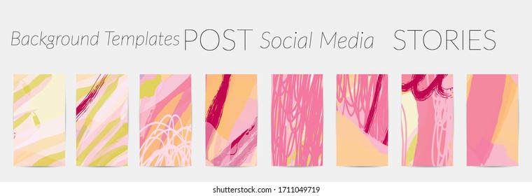 Social media story templates. Bright colored with hand drawn scribbles Easter holiday textures. Seasonal sale banner. Birthday party or anniversary invitation. Spring holiday art background set.