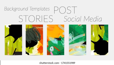 Social media story templates. Bright colored with hand drawn scribbles Easter holiday textures. Seasonal sale banner. Birthday party or anniversary invitation. Spring holiday art background set.