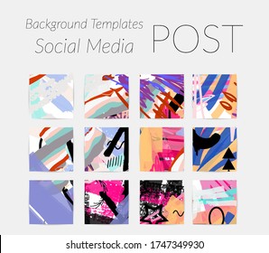 Social media story templates. Bright colored with hand drawn scribbles Easter holiday textures. Seasonal sale banner. Birthday party or anniversary invitation. Spring holiday art background set.