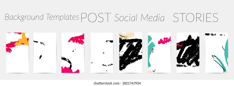 Social media story templates. Bright colored with hand drawn scribbles Easter holiday textures. Seasonal sale banner. Birthday party or anniversary invitation. Spring holiday art background set.