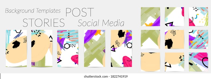 Social media story templates. Bright colored with hand drawn scribbles Easter holiday textures. Seasonal sale banner. Birthday party or anniversary invitation. Spring holiday art background set.