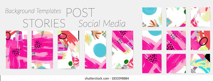Social media story templates. Bright colored with hand drawn scribbles Easter holiday textures. Seasonal sale banner. Birthday party or anniversary invitation. Spring holiday art background set.
