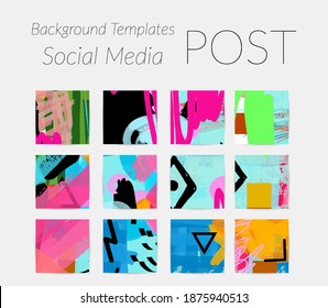 Social media story templates. Bright colored with hand drawn scribbles Easter holiday textures. Seasonal sale banner. Birthday party or anniversary invitation. Spring holiday art background set.
