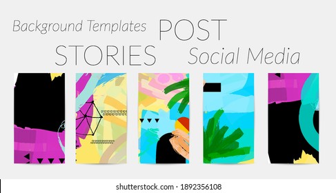 Social media story templates. Bright colored with hand drawn scribbles Easter holiday textures. Seasonal sale banner. Birthday party or anniversary invitation. Spring holiday art background set.