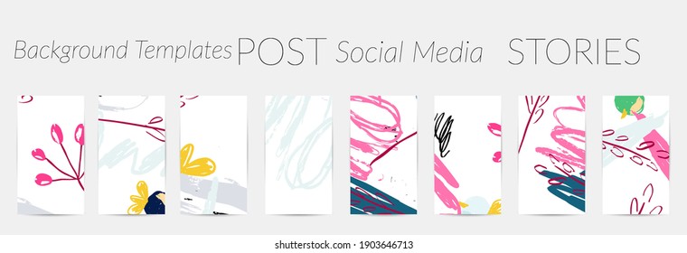 Social media story templates. Bright colored with hand drawn scribbles Easter holiday textures. Seasonal sale banner. Birthday party or anniversary invitation. Spring holiday art background set.