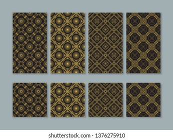 Social media story templates collection. Vector set of vertical backgrounds and pattern swatches. Geometric ornament in vintage style