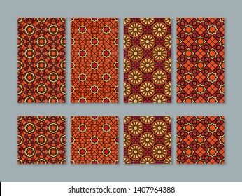 Social media story templates collection. Vector set of vertical backgrounds and pattern swatches. Geometric ornament in oriental style