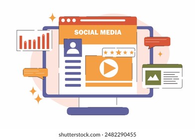 Social media strategy concept. Flat vector illustration.