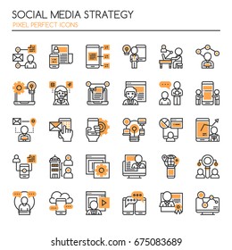 Social Media Strategy Elements , Thin Line and Pixel Perfect Icons
