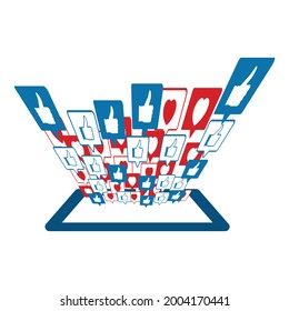 Social media stylish button design elements. Love and like social media button stylish vector design with the tablet. Blue and red color shade vector illustration of social media button.