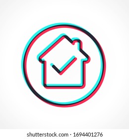 Social media stylized interface line house icon in support of self-isolation and staying at home. Glitch modern style. Distancing measures to prevent virus spread. # Stayhome. Vector EPS10