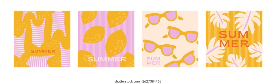 social media summer stories geometric design templates with copy space for text. Backgrounds for banner, greeting card, poster and advertising - summertime vibes concept