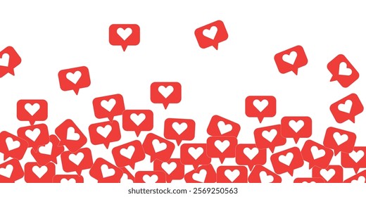 Social media symbols in the shape of a heart on a transparent background. Message, letter, love card. Valentine's Day.