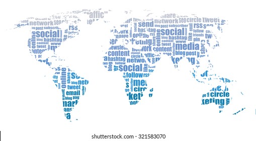 social media tagcloud / world map illustration