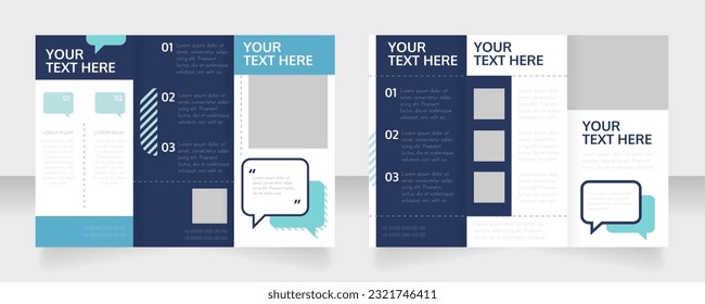 Social media targeting education trifold brochure template design. Zig-zag folded leaflet set with copy space for text. Editable 3 panel flyers. Josefin Sans Thin, Oxygen Bold fonts used