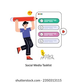 Social Media Tasklist Flat Style Design Vektorgrafik. Stockillustration