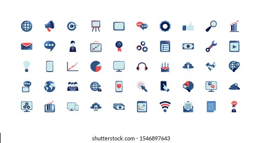 social media and technology icon set pack, High Quality variety symbols Vector illustration
