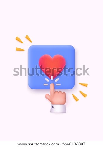 Social media and technology with smartphone. Hand press like button. Online social communication applications concept. 3D Web Vector Illustrations.