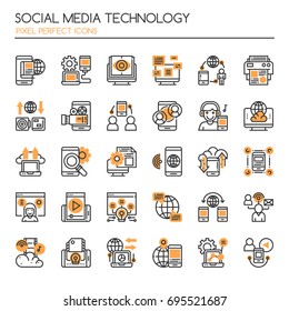 Social Media Technology , Thin Line and Pixel Perfect Icons
