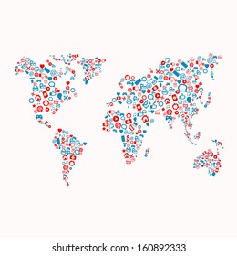 Social media & technology with world map background 