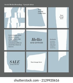 Social media template. 9 puzzle ideas with abstract bold graphic design. Background pattern. Vector illustration.
