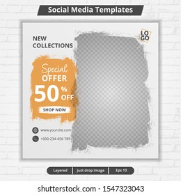 Social media template, abstract social media design vector for ad, web banner ad