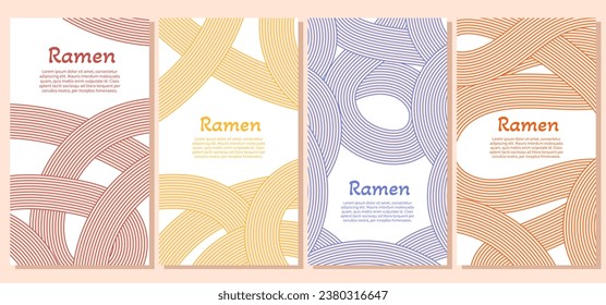 Plantilla de medios sociales con fondo de fideos de ramen asiático. Patrón abstracto ondulado