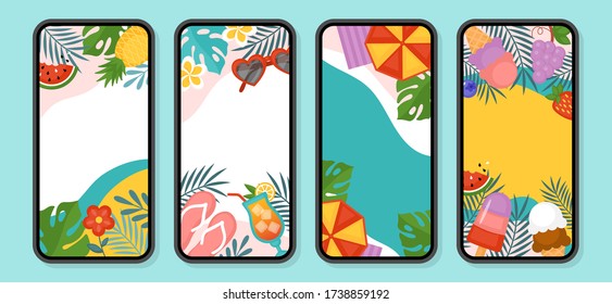 Social media template background for summer promotion content. Flat style cartoon illustration