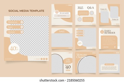 social media template banner beauty care cosmetic and spa sale promotion. fully editable square post frame puzzle organic sale poster