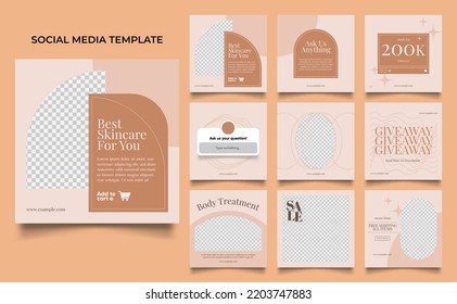 social media template banner beauty care cosmetic and spa sale promotion. fully editable square post frame puzzle organic sale poster