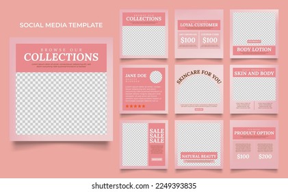 social media template banner beauty care cosmetic and spa sale promotion. fully editable square post frame puzzle organic sale poster