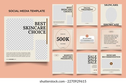 social media template banner beauty care cosmetic and spa sale promotion. fully editable square post frame puzzle organic sale poster