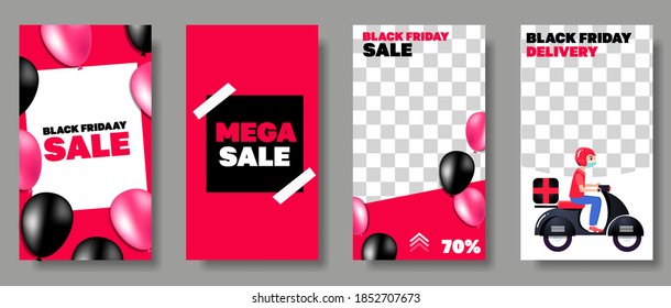 social media template banner for black friday and cyber monday. fully editable instagram and facebook square frame puzzle organic sale. pink red vector background