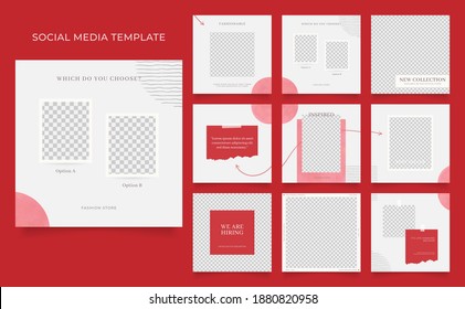 social media template banner blog fashion sale promotion. editable square post frame puzzle organic sale poster. red pink white vector background