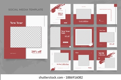 social media template banner blog fashion sale promotion. editable square post frame puzzle organic sale poster. red white vector background