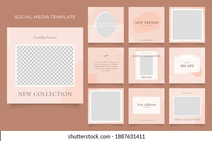 social media template banner blog fashion sale promotion. editable square post frame puzzle organic sale poster. brown khaki beige vector background