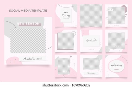 social media template banner blog fashion sale promotion. editable square post frame puzzle organic sale poster. pink white vector background