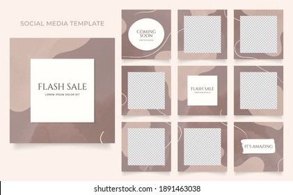 social media template banner blog fashion sale promotion. editable square post frame puzzle organic sale poster. brown vector watercolor background