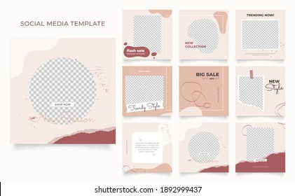 social media template banner blog fashion sale promotion. editable square post frame puzzle organic sale poster. red brown vector watercolor background