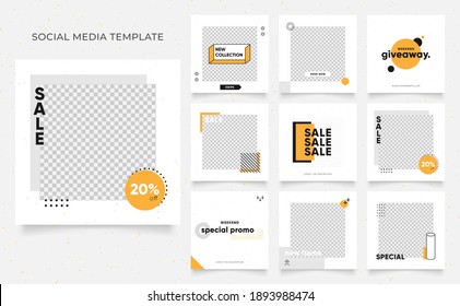 social media template banner blog fashion sale promotion. editable square post frame puzzle organic sale poster. fresh yellow element shape vector background