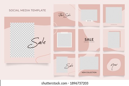 social media template banner blog fashion sale promotion. editable square post frame puzzle organic sale poster. brown red white vector watercolor background