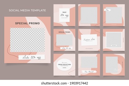 social media template banner blog fashion sale promotion. editable square post frame puzzle organic sale poster. brown red white vector watercolor background