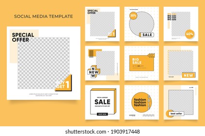 social media template banner blog fashion sale promotion. editable square post frame puzzle organic sale poster. fresh yellow element shape vector background