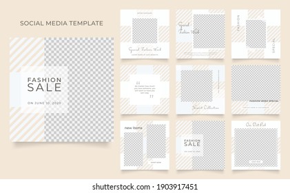social media template banner blog fashion sale promotion. editable square post frame puzzle organic sale poster. brown beige khaki vector background